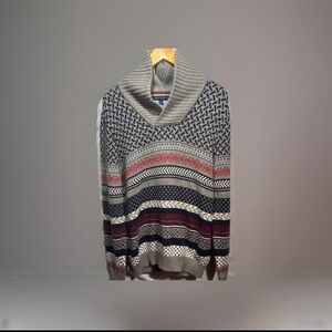 Tommy Hilfiger Men's Geometric Shawl Collar Knit Sweater Gray blue Navy Size L